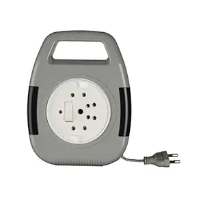 mos Anchor by Panasonic 6A 2 Pin Flex Box with Indicator & Handle | 8 Mtr Extension Flex Box for Home, Office (Grey, 5219)