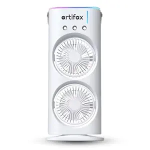 MOS Artifax Double Mist Fan ART-BM-2 | Rechargeable | RGB LED | Dual 90° Rotation | Triple Spray with Ice Tank | 3-Speed | USB Powered | Compact & Portable for Home, Office, Outdoor | 1-Year Warranty