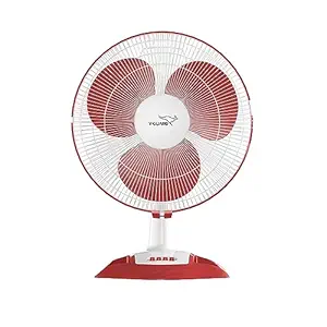MOS V-Guard Esfera Table Fan | 3 Speed Settings | 1350 RPM Powerful Motor | Corrosion Resistant Powder-Coated Metal Guards | White Red | 40cm (400mm)