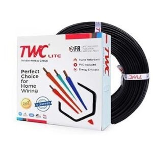 TWC Black-10 SQMM-90 METER Lite Core Electrical Wire | Insulated PVC Copper Wire | Cable for Domestic & Industrial Connection Purpose | Flame Resistant