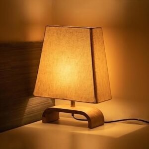 ExclusiveLane 'Geometry' Mango Wooden Table Lamp for Bedroom (13.1 Inch, Without Bulb, Pack of 1) | CFL/LED Table Lamp for Living Room Decoration Bedside Lamp Bedside Lamps for Bedroom Bed Side Lamp