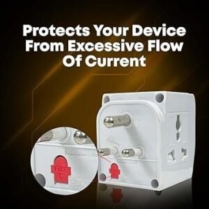 EMBOX 3 Pin Multi Plug Adapter with Individual Switch 3 Pin Plug Socket Safety Shutter Spike Buster Fuse Protected Adapter 3 Way Plug Extension for Home Office Travel-5A-250V, Pack of 1 Orange