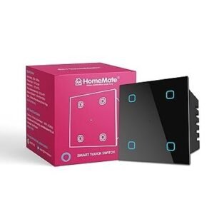 HomeMate® Wi-Fi Smart 4 Gang Touch Switch (Black, Pack of 1) | No Hub Required | Works with Alexa, Google Assistant & Siri