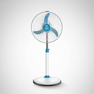MOS SUMMERCOOL Yogi Pedestal Fan 400mm | High Speed 3 Blade Standing Fan | Heavy Duty Motor | Farrata Energy Saving Fan | Adjustable Height | for Home/Office/Factory | 1 Year Warranty (White & Blue)