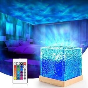 DOCAT 3D Ocean Wave Effect Night Light for Bedroom, 16 Colors Gradual Rotating LED Projection Night Lamp Projector for Bedroom Light Decor, Crystal Table Lamp for Home, Remote Control (Night Lamp)