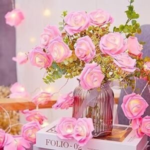 One94Store Rose Flower LED String Fairy Light 14 LED 3 Meter Night Light for Home Decor, Plastic Rose String Lights for Bedroom Decor, LED Light for Indoor, Outdoor Decoration (Pink, Plug-in) .