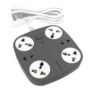 eSYSTEMS Extension Cord, 10A (6 Universal Socket) Multi Plug Point Strip Extension Board (Fire Flame Proof), (2 Meter Long Wire) (Non-USB Grey)